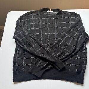 Lunya Black and Gray Checkered Crewneck Sweater